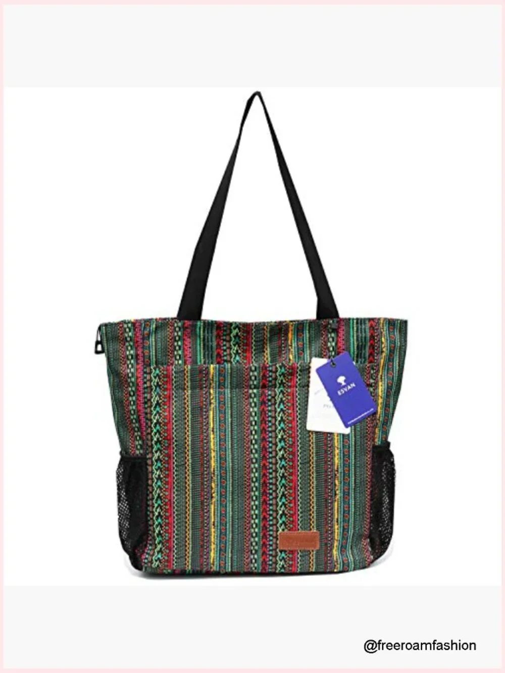 Large Floral Tote Bag with Multi Pockets for Travel Gym Beach